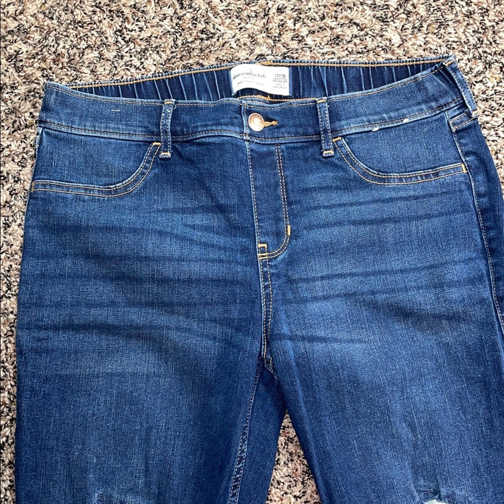 Abercrombie Kids Pull On Skinny Legging Ripped Blue Jeans Girls 17/18 | EUC - Picture 2 of 7